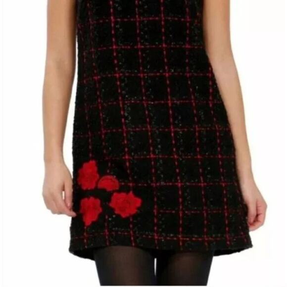 DESIGUAL Sleeveless Wool Blend Boucle Sheath Dress Red Black Spain 42 US 10 12 V - Picture 3 of 13